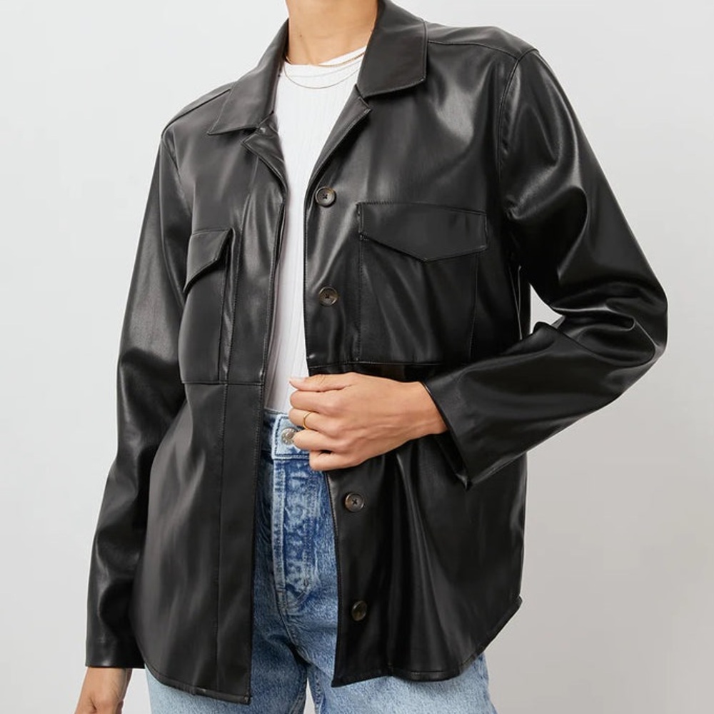 Rails Black Leather Shirt Jacket